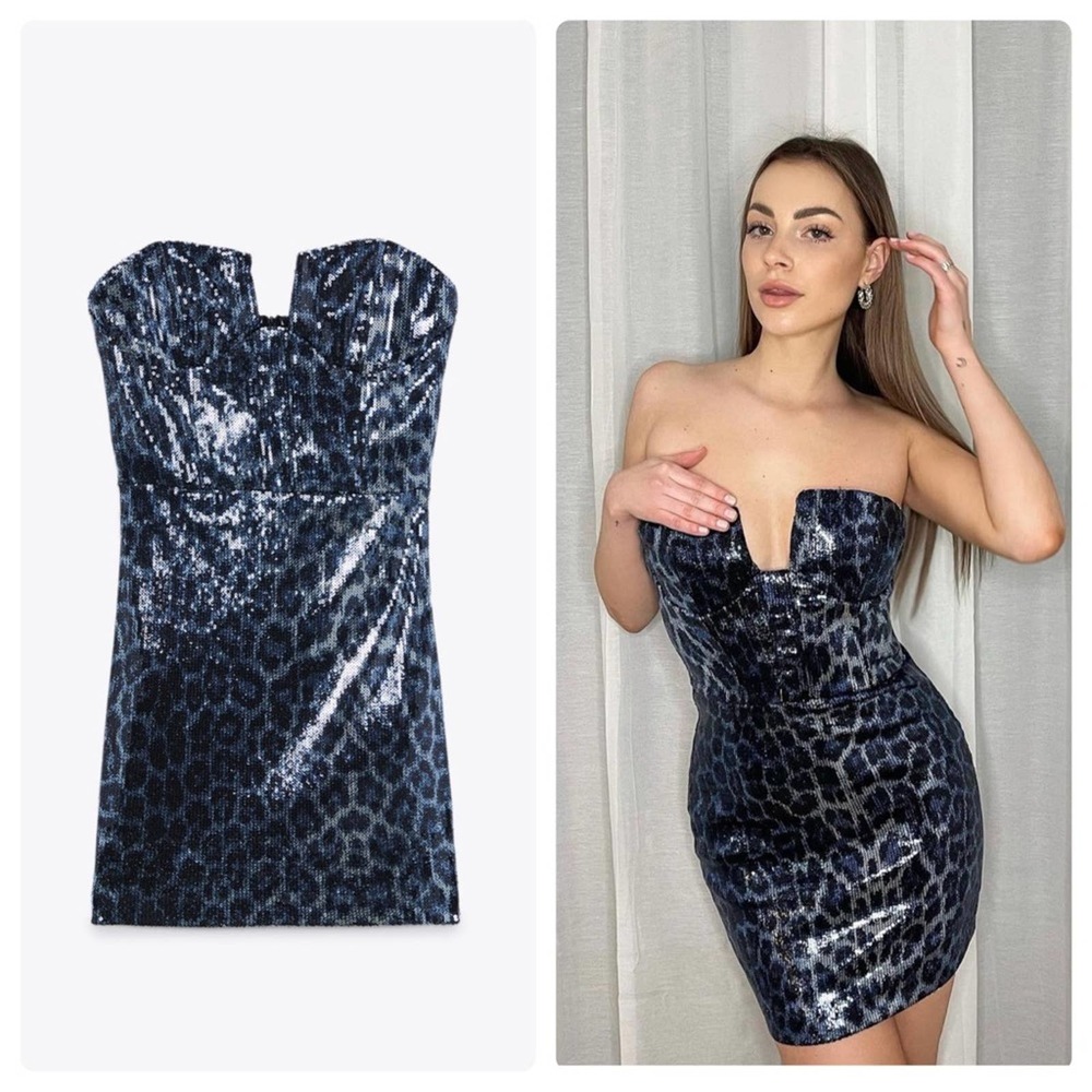 Zara Blue Short Sequin Mini Dress Size Small NWT New With Tags